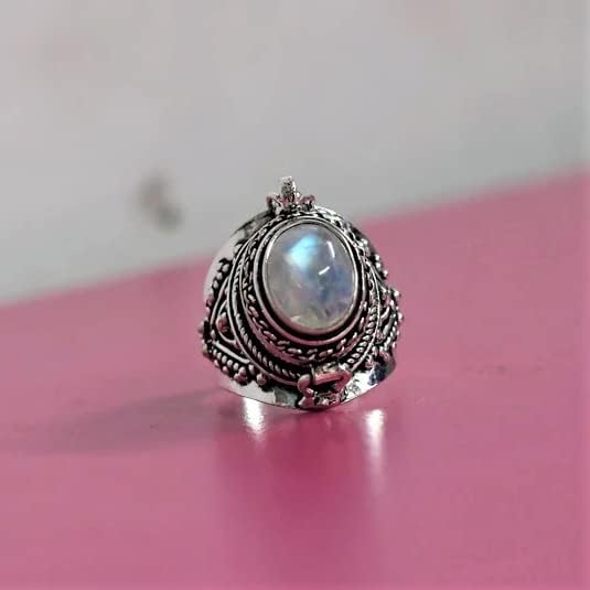 Natural Rainbow Moonstone Ring, Poison Box Ring, Oval ~ Gemstone Ring, Moonstone Jewelry, June Birthstone Ring, Openable Poison Ring, Poison Ring, Locket Ring, Blue Flash Ring, Artisan design Ring