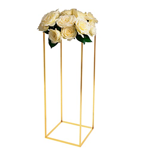 HuKaiL Support de fleurs doré en métal - Vase de mariage - Colonne de fleurs - Forme de colonne - Vase doré - Colonne décorative - Support de plantes pour mariage, table de salon, café - 28 x 28 x 80