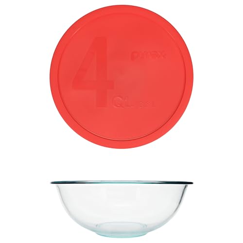 Juego de 4 tazones Pyrex de vidrio templado con tapas rojas miniatura 2