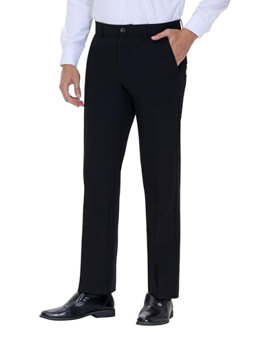 Soojun Men's Modern Fit Flex Flat Front Dress Pants, Black, 36W x 30L