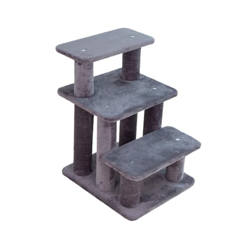 catopie 猫 猫階段 猫ステップ シニア 犬 犬階段 犬ステップ ペット ペット階段 登りやすい 清掃しやすい ジャンプ練習 ケガ 看護 高齢 子猫 子犬 広い 低い段差 キャットタワー 家具組み付け 滑り止め 頑丈 3段 (グレー, M)
