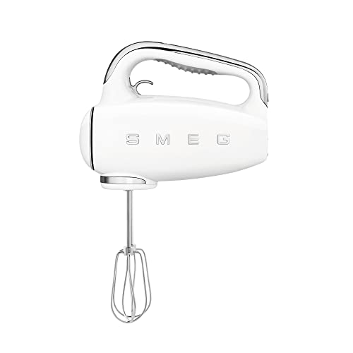Smeg, Batteur Électrique HMF01WHEU, 9 Niveaux de Vitesse, Fonction Turbo, Système de D�émarrage Progressif, 4 Batteurs, 2 Crochets Pétrisseurs et Range Cable Fournis, 250W, Blanc