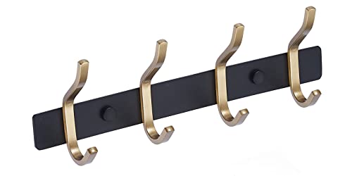 QNIIAED Coat Hooks Wall Mounted,Back of Door Hooks Screw in Metal Heavy Duty Stainless Steel Hanger for Towel,Coat,Robe,Key,Hat,Clothes,Bathroom,Bedrooms(Black and Gold