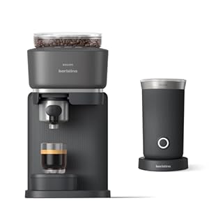 Philips Baristina Espresso Machine+Milk Frother Bundle. Real espresso. Compact coffee machine, portafilter, grinder, Cafe Crema. Dairy & Non-Dairy Milk foam​. Hot & Cold. Easy Clean. Black (BAR303/60)