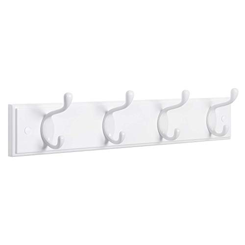 SONGMICS Wall Mounted Coat Rack, Coat Rack, Cloakroom with 4 Double Metal Hooks, Hallway, Hallway, Living Room, Bedroom, Hallway, Hallway, White LHR23WT