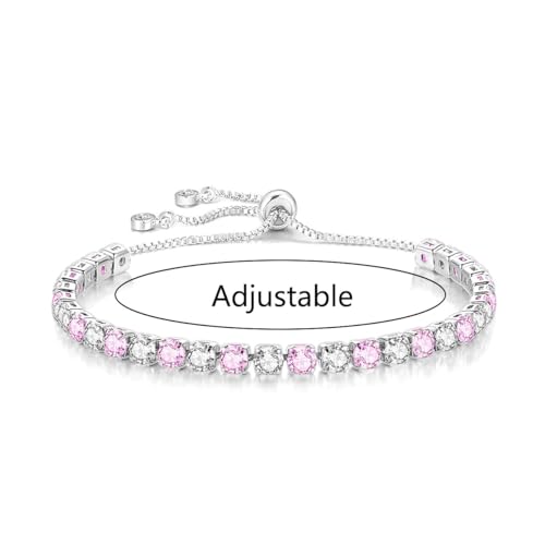 Mieoyue S925 Silver Bracelet for Women Adjustable Slider Crystal Tennis Bracelet Birthstone Jewellery Birthday Gifts (October) - Image 2