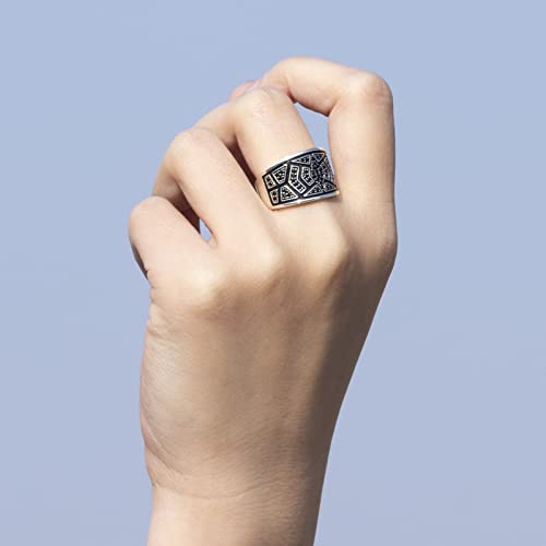 Men's Ring in S925 Sterling Silver Black Cubic Zirconia CZ Solid Silver Ring Polished Turkish Classic Design Handmade Jewelry, Ottoman Gemstone Signet Statement Rings,Man Fine Jewelry Gift for Him3