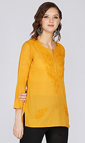 Image of Vahson Designer Hand Lucknowi Chikankari Embroidery Cotton Short Kurti for Women /Girls