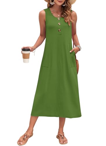 Image of MOLERANI Women's Summer Maxi Dress 2026 Sleeveless Button Down Casual Loose Long Beach Sundress Travel Vacation Outfits