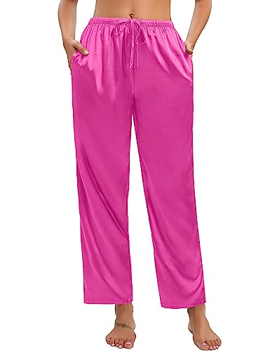 Swomog Womens Silk Pajama Pants Sleepwear Pj Drawstring Lounge Bottoms Petite Elastic Waist Sleep Pants With Pockets S-Xxl #TOP1