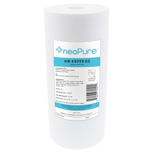 Neo-Pure MB-45098 Polypropylene Sediment Depth Filter, White, 4.5 x 9-7/8 Inch, High Efficiency Pre-Filtration, Compatible with 10 Inch BB Housings (5 Micron)