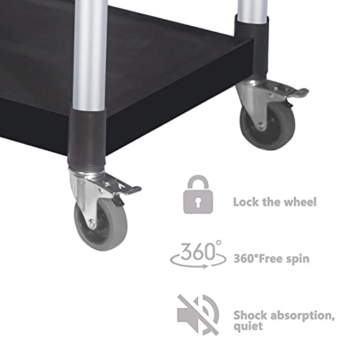 Imgzar Utility Carts With Wheels Rolling Cart Heavy Duty Food Service Cart For Kitchen Warehouse Office, Free Rubber Hammer, Lockable Wheels, 500 Lbs Capacity 31.5''L X 17''W X 38''H Black #TOP6