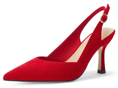 Rilista Women's Slingback Kitten Heels Closed Pointed Toe Wedding Party Dress Pumps Shoes, Dark Red, Size 9.5