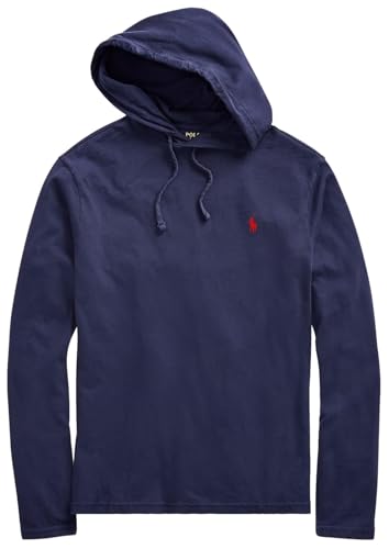 POLO RALPH LAUREN Men Long Sleeve Hoodied T-Shirt (Navy L)