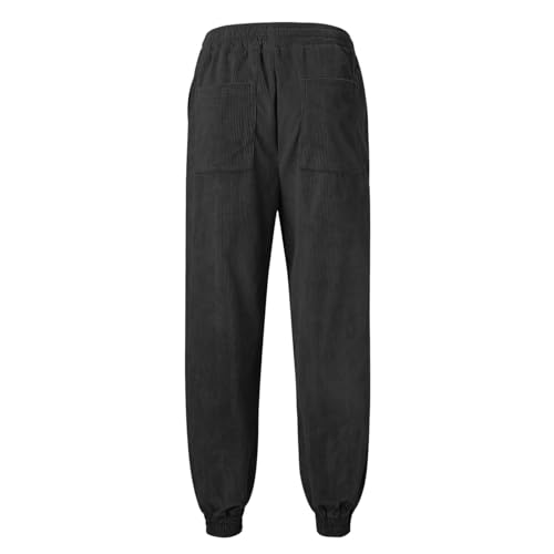 Pantalon côtelé épais uni chaud coupe droite avec poches multiples et lacets