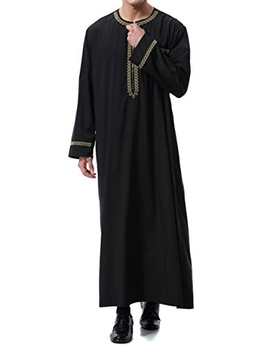 Camisa islámica hombre caftán maxi-musulmán de algodón negro 3