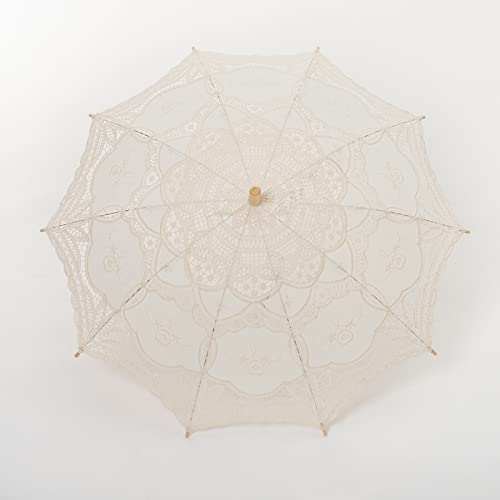 Thy Collectibles Cotton Lace Parasol Umbrella With Wooden Handle Vintage Lolita Coquette Look For Wedding Bridal Umbrella Decoration For Photoshoot, Costume Theme Party, Halloween (Ivory) #TOP4