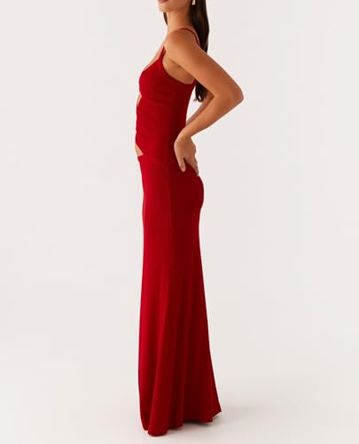 Image of NUFIWI Women Sexy Cutout Long Dress Spaghetti Strap Ruched Bodycon Maxi Dress Backless Hollow Cocktail Dresses