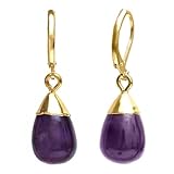 Gempires Purple Amethyst Teardrop Dangle Gemstone Earrings For Women, February Birthstone Jewelry with Hypoallergenic 14k Yellow Gold Plated Leverback Everyday Wear