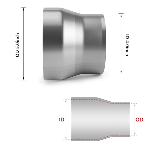 Image of Exhaust Adapter Connector 4 inch ID to 5 inch OD, A-KARCK Exhaust Pipe Reducer 4 inch Overall Length 304 Stainless Steel