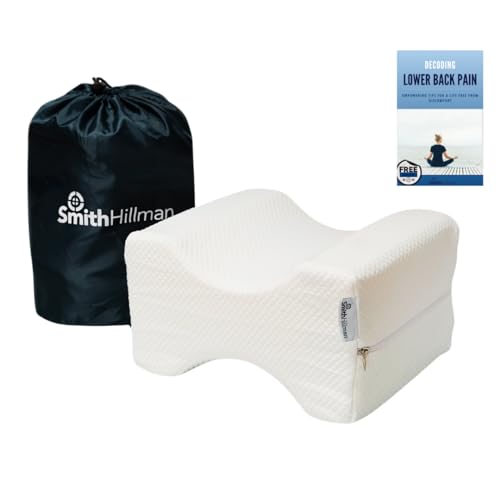 SmithHillman Orthopaedic Knee Pillow for Lower Back Pain Relief & Hip, Leg and Sciatica | Memory Foam and Removable Cover | Inc.Storage Bag & E-Book on Back Care