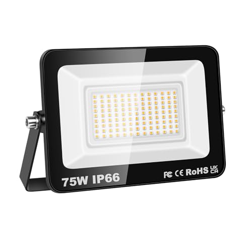 Willpower LED Security Lights Outdoor 75W 7500LM LED Floodlights IP66 Waterproof Warm White 3000K 85V-265V Wall Light for Garden Backyard Garage Back Door Yard Lawn Court Patio