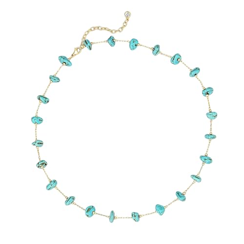 Collier perles turquoise plaqué or 14 carats en acier inoxydable durable