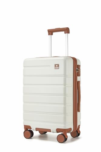 Image of Carry on Luggage 20Inch Expandable Suitcase 22 * 14 * 9, Beige | YKK Zipper, TSA Lock,Expandable,Silent Universal Wheels,100% PC Hardshell, 21.65x14.17x9.25