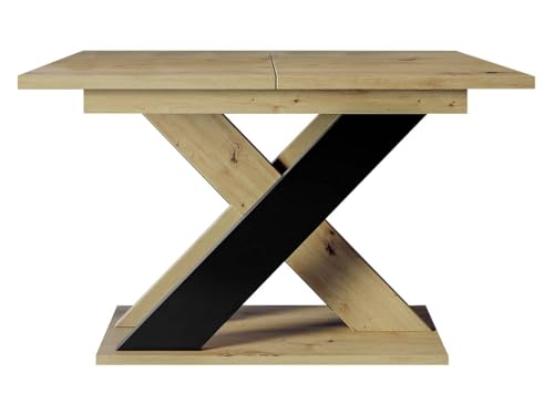 Mirjan24 Esszimmertisch Pece, Rechteckiger Tisch für Esszimmer, Esstisch, Praktischer Auszugstisch, Küchentisch, Ausziehbarer Tisch (Artisan/Schwarz)