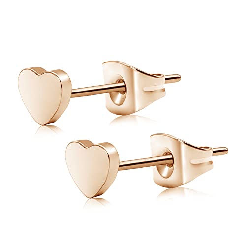 Artskin Herz Ohrringe flach Titan nickelfrei hypoallergen Rose Gold Ohrstecker für empfindliche Ohr zierlich herzförmigen Ohrring für Frauen Mädchen Teenager
