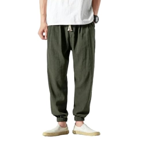 Linen Harem Pants Men Solid Elastic Waist Streetwear Joggers Baggy Drop-Crotch Pants Men Casual Trousers2