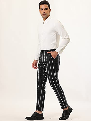 Lars Amadeus Men's Dress Stripe Pants Slim Fit Flat Front Business Suit Trousers Pencil Pants4