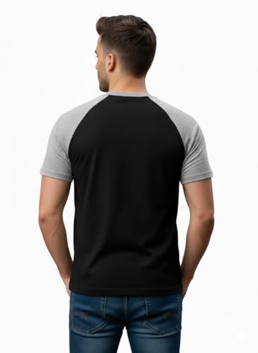 Image of Men's Raglan T-Shirt, Black with Grey Sleeves, Short Sleeve, Round Neck, Casual Wear