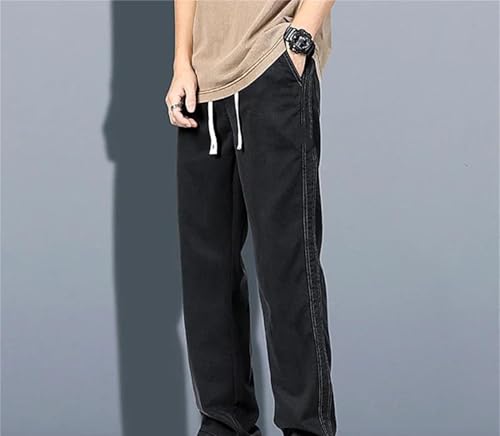 Men's Drawstring Jeans Thin Loose Straight Leg Denim Pants Elastic Waist Soft Comfortable Casual Trousers4