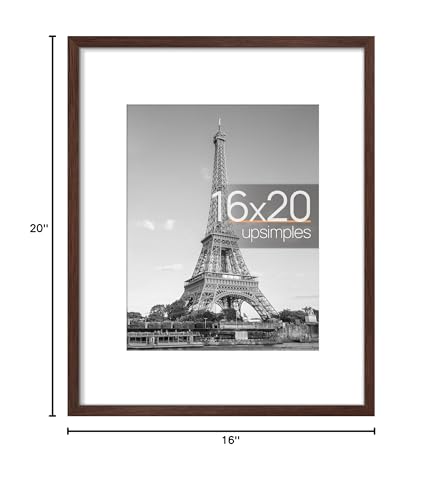 Image of upsimples 16x20 Picture Frame, Display Pictures 11x14 with Mat or 16 x 20 Without, Wall Hanging Poster Frame, Brown, 1 Pack