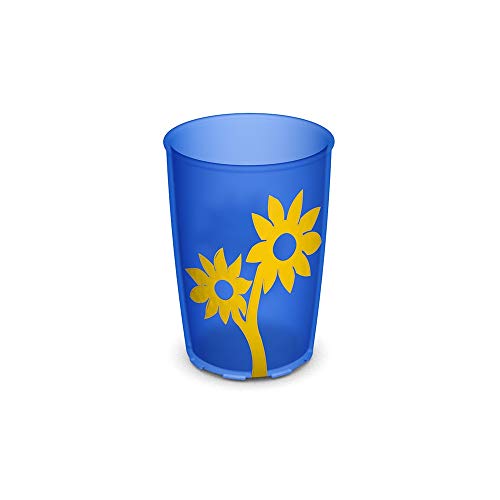 Ornamin Gobelet avec Fleur Antidérapante 220 ml Bleu-Transparent/Jaune (model 820) / gobelet à bec verseur, mug pour les enfants