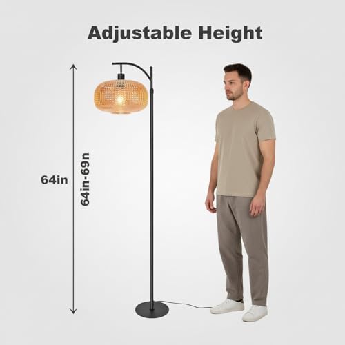 Image of Modern Floor Lamps for Living Room, Tall Standing Lamp with Amber Shade