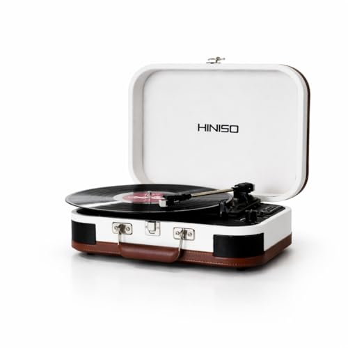 Image of HINISO T601 Bluetooth Vinyl Record Player with Magnetic Cartridge & Diamond Stylus | 3-Speed Suitcase Turntable (33 /45 /78 RPM) | USB & SD Recording | Bluetooth Input & Output | Built-in Speakers