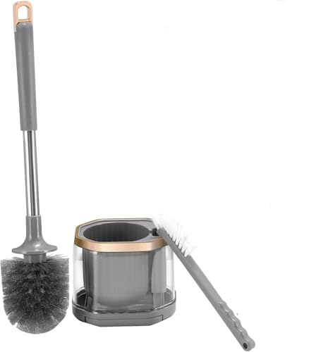Image of 4 In 1 Toilet Cleaning Brush And Holder Set For Bathroom, Soft Silicone Bristle Toilet Brush, Removable Water Drawer, Ergonomic Long-Handled Toilet Brush (Silicon Brush), Grey