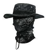 HUBGFEQ Two-Piece Balaclava, Camouflage Boonie, Men's Sun Hat, for Outdoor Hiking, Camping, Fishing, and Bucket Hats.-Python Black