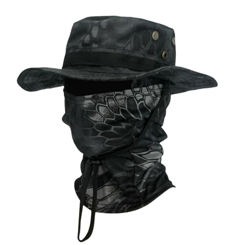 HUBGFEQ Two-Piece Balaclava, Camouflage Boonie, Men's Sun Hat, for Outdoor Hiking, Camping, Fishing, and Bucket Hats.-Python Black