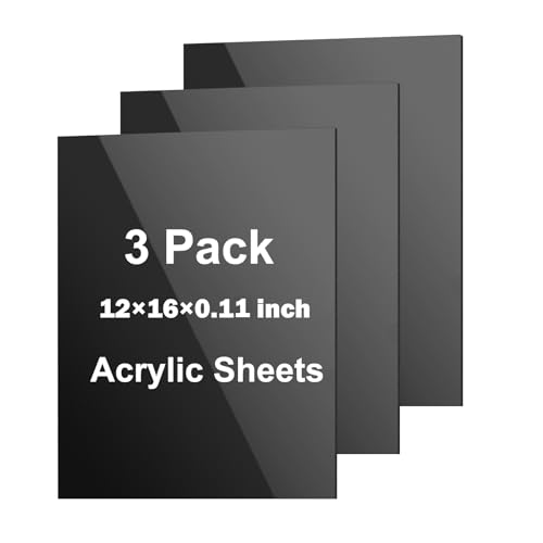 Feuille acrylique 1/8 mm noir brillant lot de 3 pour découpe laser et panneaux d'art