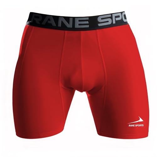 Rane Sports Mens Compression Shorts Gym Running Base Layer Shorts Tights Breathable Fitness Workout Yoga Shorts with Phone Pockets Red M