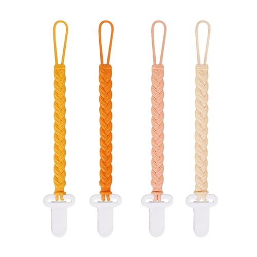 4 Pcs Yellow Baby Silicone Teething Pacifier Clip,One-piece Design,Woven Shape,BPA Free.