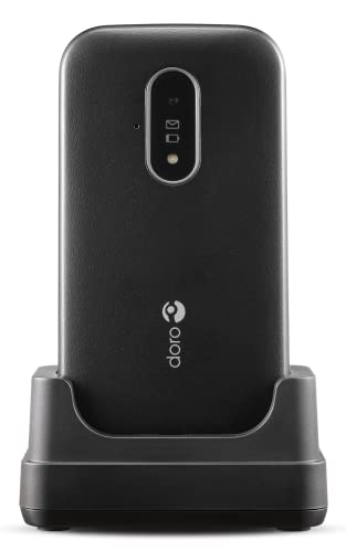 Doro - 6820 - Téléphone 4G à Clapet Débloqué pour Seniors - Touches Numériques Parlantes - Caméra - Touche d'Assistance - Socle Chargeur - Noir