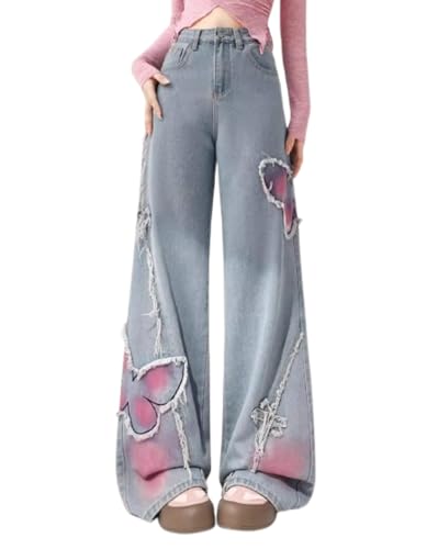 Y2k Butterfly Jeans - Goth Pants, Grunge Pants, Straight Leg, High Waisted, Aesthetic