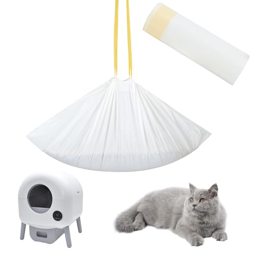 Cat Litter Box Liners with Drawstring, 26 x 16 Inch Durable & Leak-Proof Waste Bags Fits Most Standard Kitty Automatic cleaning Robot Litter Boxes (13-15 Gallons), Extra Thick, 20pcs White