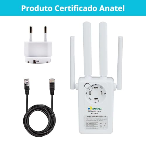 Amplificador Wi-Fi 300Mpbs 4 Antenas Repetidor de Sinal Wifi Wireless 2800 Metros Fácil Configuração