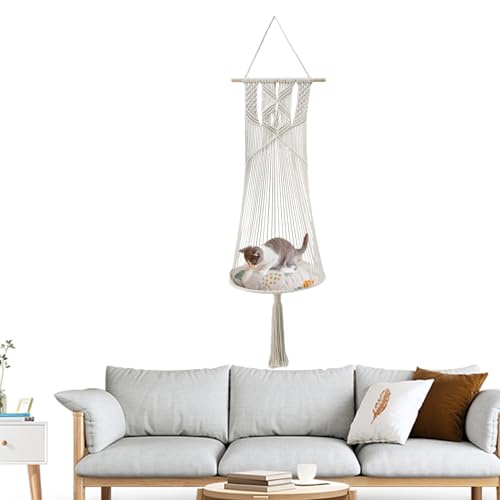 Hamaca de cama para gato, hamaca para gatos en hamaca bohemia para mascotas, cama de cuerda de algodón suave tejida a mano, cama hamaca para gatito para dormir y jugar