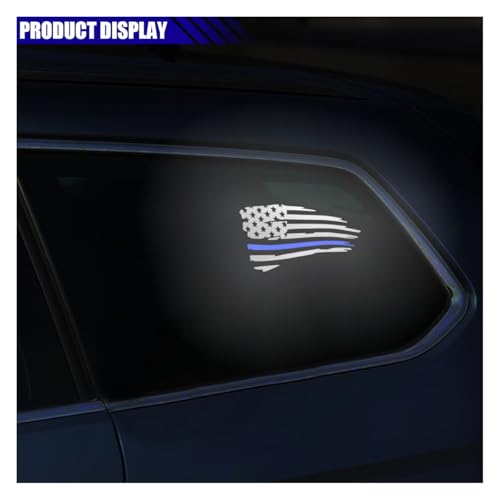 Image of American Flag Sticker Decal, Waterproof Vinyl Police Badge Decal, Thin Blue Line Sticker Support Police Law Enforcement for Cars, Trucks, Laptops, Tumblers (Reflective White&Blue)